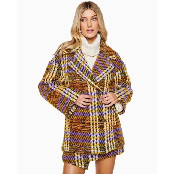 Ramy Brook Kurt Plaid Tweed Double Breasted Button Down Blazer Jacket Large - Picture 1 of 11